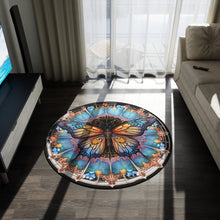 Load image into Gallery viewer, Large Size Stained Glass Butterfly - Round Area Rug
