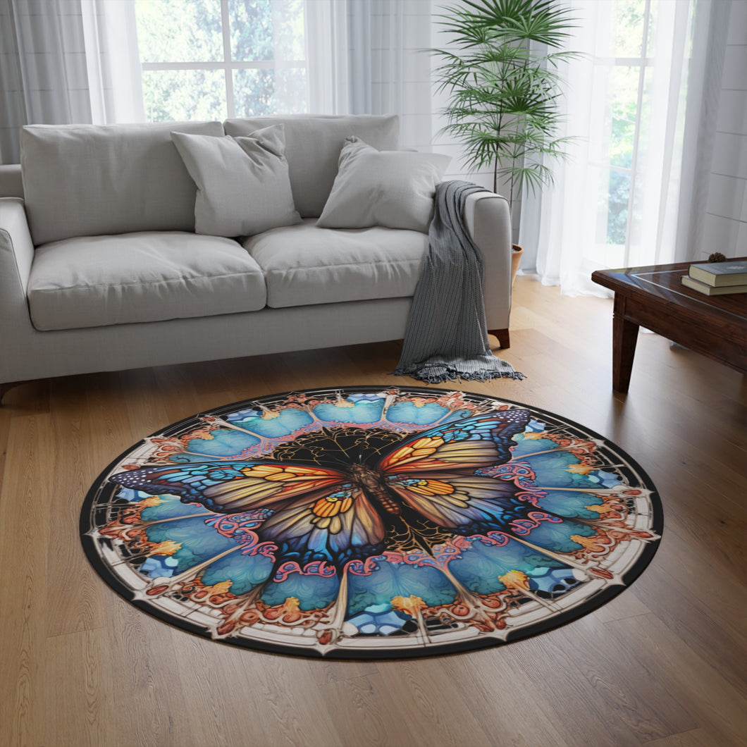 MyStic Rug Stained Glass Butterfly - Round Area Rug