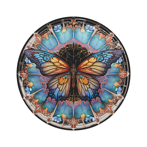 Stained Glass Butterfly - Round Area Rug